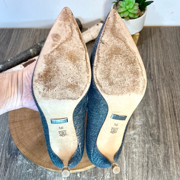*Badgley Mischka | Silver Metallic Fabric Pumps with Jeweled Heels Size 9.5 - Picture 16 of 16